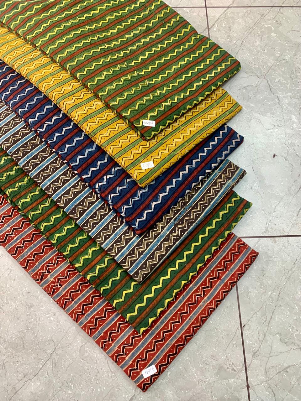 Ajrakh handblock printed pure cotton fabric wholesale in multi natural butta design